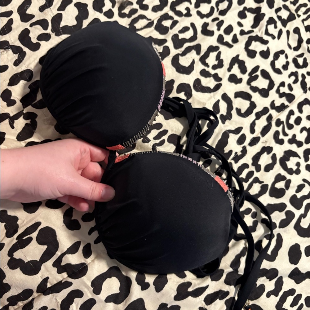 Victoria's Secret Black Bikini Top with Beaded Tassel